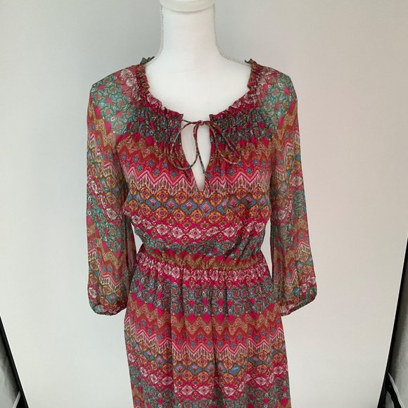 DVF Diane Von Furstenberg Dress Parry Silk Blouson Peasant 2 Pink Floral - Picture 4 of 15